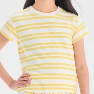Cat & Jack Girls Short Sleeve Striped Terry Top Yellow L (10-12)
